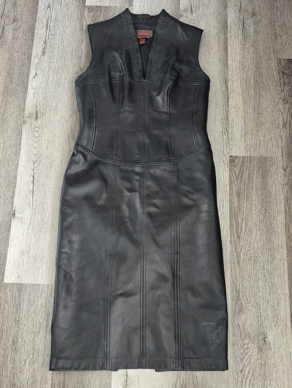 Cuir DANIER Black Leather Sleeveless Sheath Dress SIZE 10